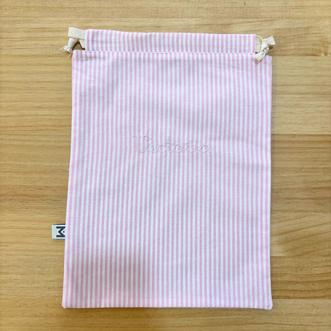 Bolsa merienda Rayas rosa nombre Victoria