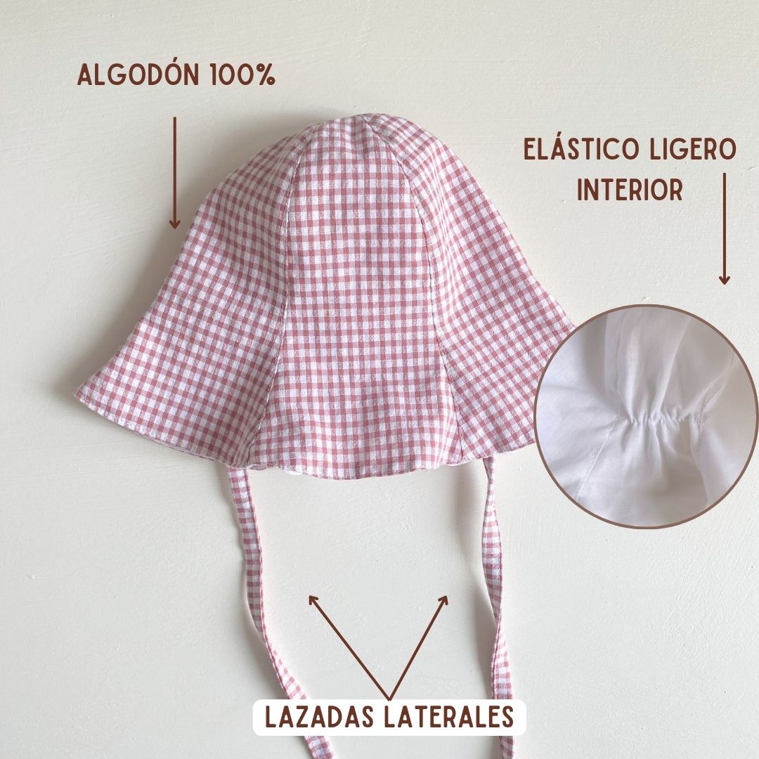 Gorro campanilla vichy rosa