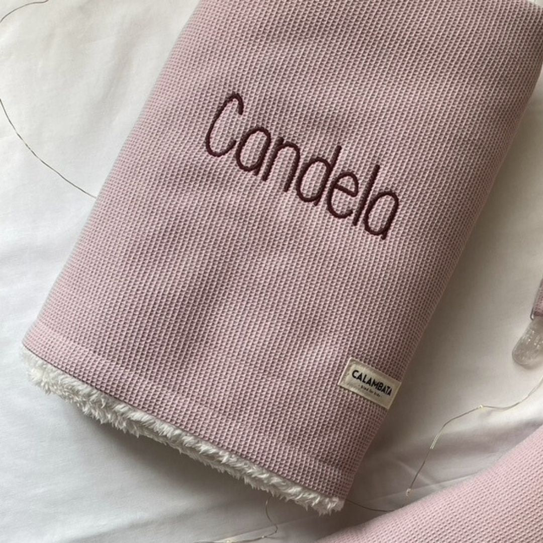 Manta borreguito personalizada piqué rosa
