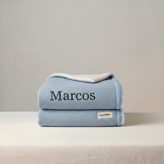 Manta borreguito personalizada piqué azul
