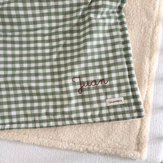 Manta borreguito vichy verde nombre Juan