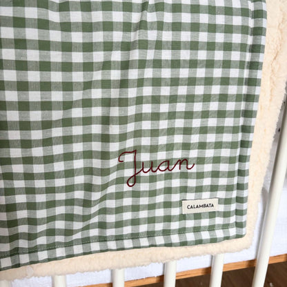 Manta borreguito vichy verde nombre Juan