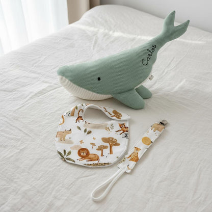 Pack invierno estampado: Peluche Susi personalizado + Manta personalizada + Babero + Chupetero