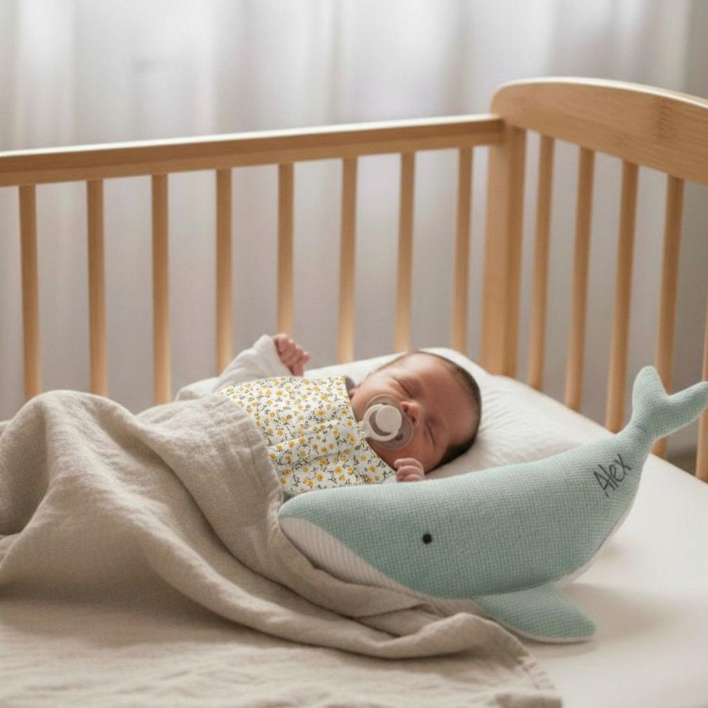 Pack Regalo welcome baby: Peluche ballena Susi personalizada + babero + chupetero