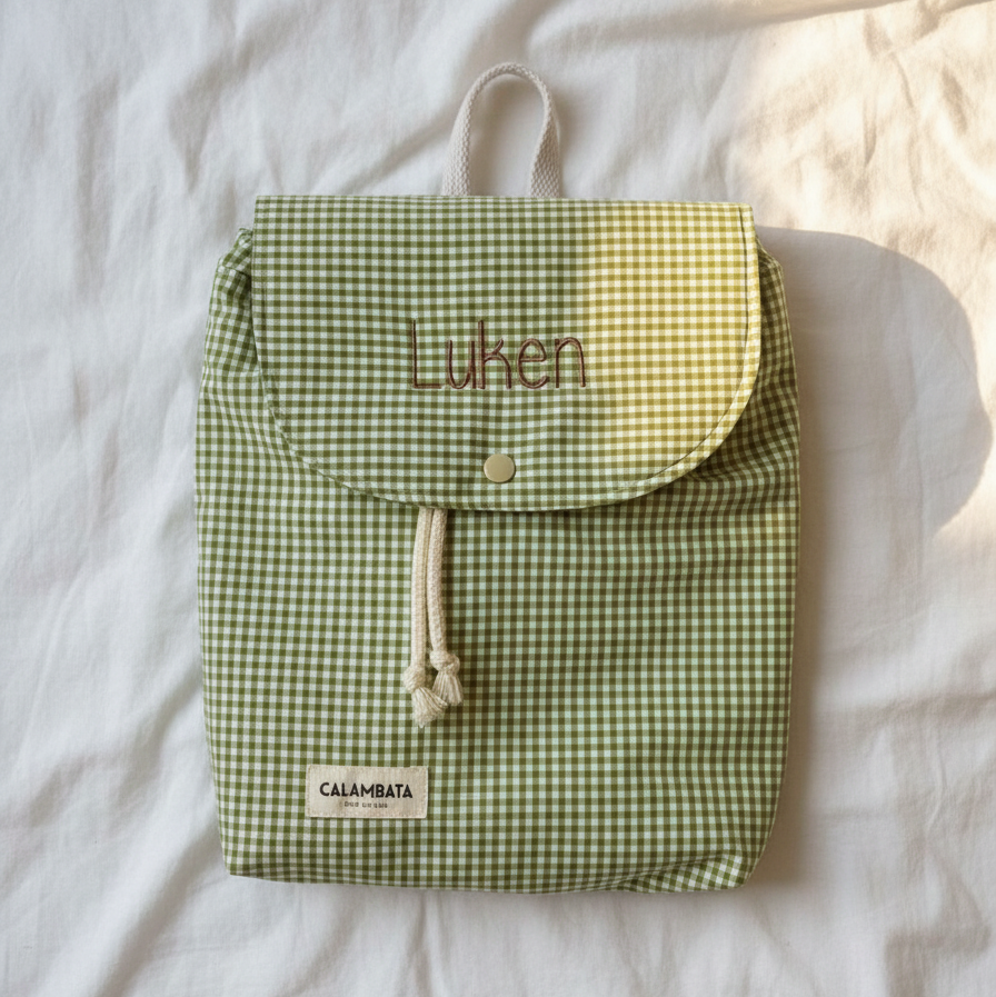 Mochila infantil vichy manzana