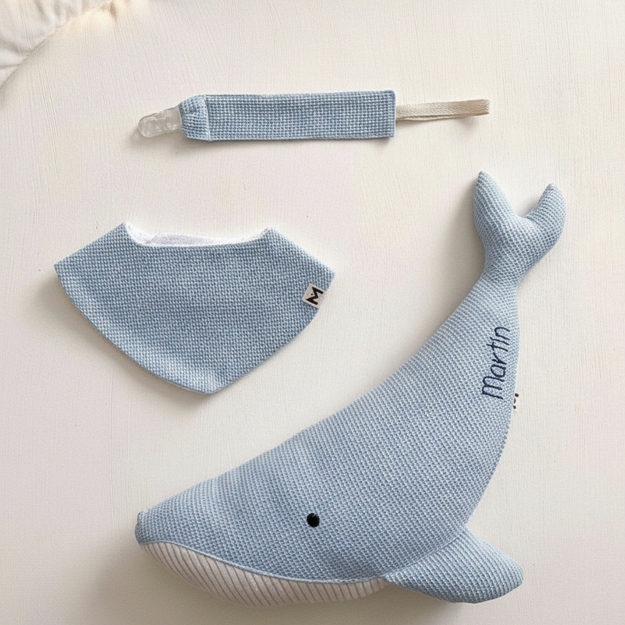 Pack regalo recién nacido pequeño: Peluche Susi personaliada + Bandana + Chupetero