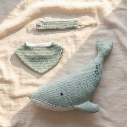 Pack regalo recién nacido pequeño: Peluche Susi personaliada + Bandana + Chupetero